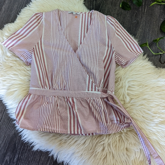 MADEWELL - Ruffle-Hem Wrap Top in Stripe Mix - Picture 10 of 15